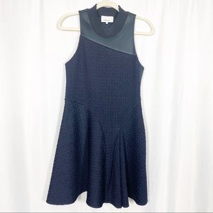 3.1 Phillip Lim Textured Mock Neck Sleeveless Fit & Flare Mini Dress: Navy/Black